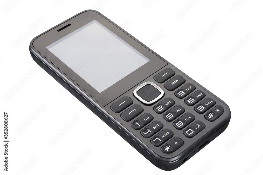 push-button mobile phone in black. Isolated on a white background. Full depth of field. Cut the pen tool. push-button mobile phone in black. Isolated on a white background. Full depth of field. Cut the pen tool.