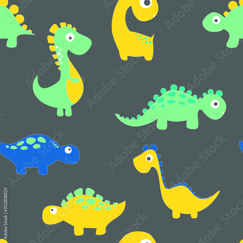 Childish dinosaur seamless pattern for fashion clothes  fabric  t shirts. hand drawn vector