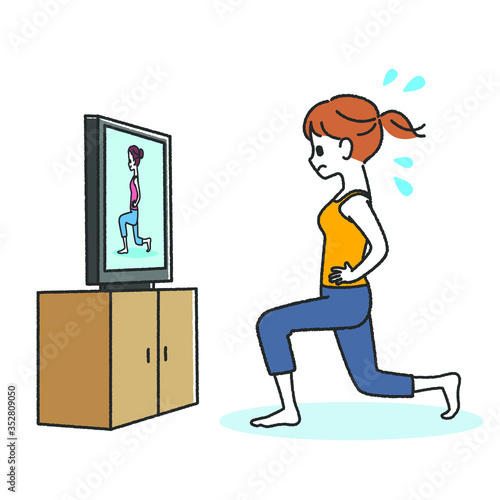 People exercising in front of TV