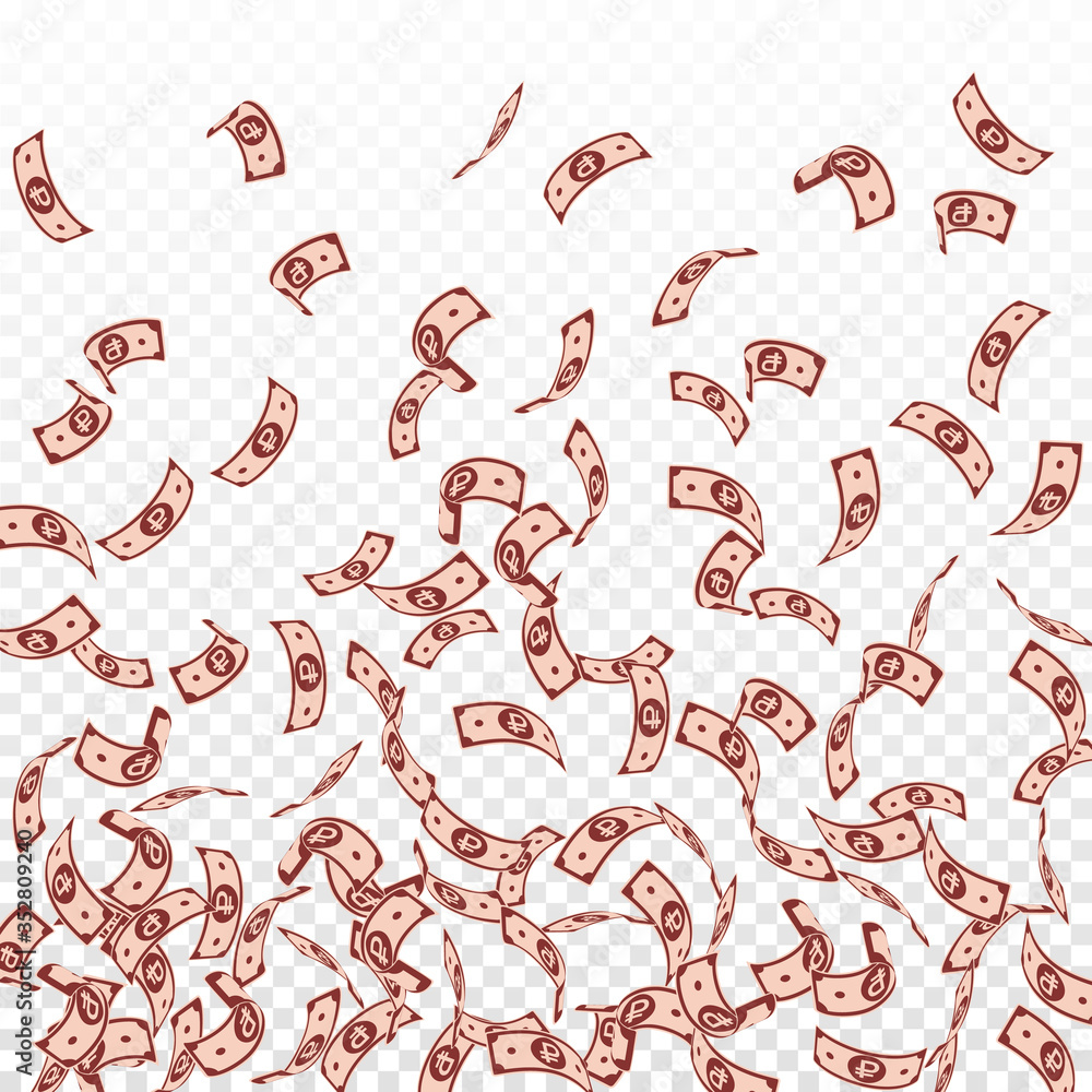 Russian ruble notes falling. Sparse RUB bills on t Russian ruble notes falling. Sparse RUB bills on t
