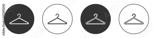 Black Hanger wardrobe icon isolated on white background. Cloakroom icon. Clothes service symbol. Laundry hanger sign. Circle button. Vector Illustration