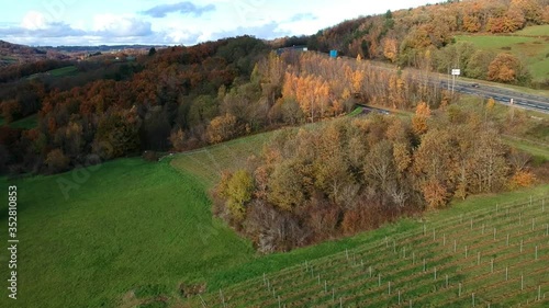 Donzenac (Corrèze, France) - Vue aérienne automnale à proximité de l'autoroute A20 photo