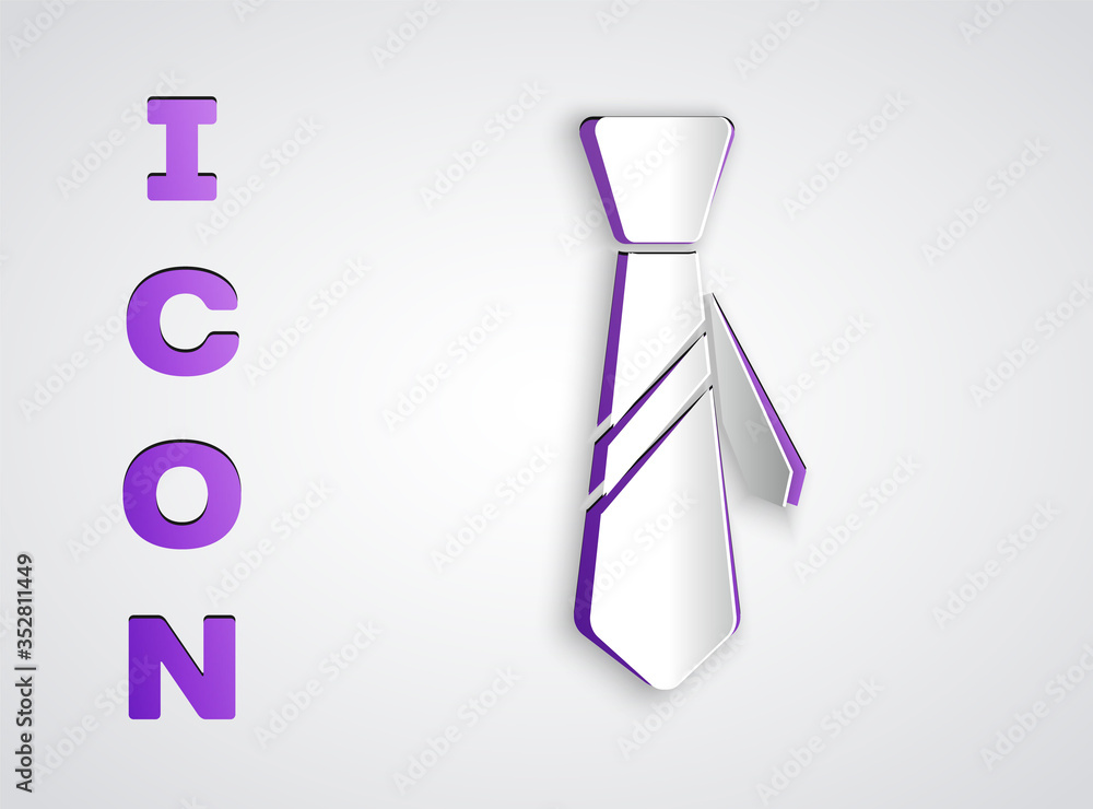 Paper cut Tie icon isolated on grey background. Necktie and neckcloth symbol. Paper art style. Vector Illustration Paper cut Tie icon isolated on grey background. Necktie and neckcloth symbol. Paper art style. Vector Illustration