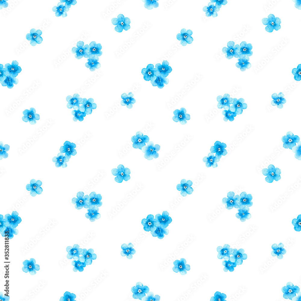 Watercolor blue flowers seamless pattern