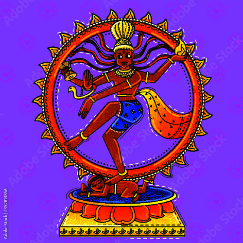 illustration of desi (indian) art style dancing god natraj .
 photo