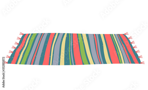 Interior styling vector, isolated icon of colorful rug closeup flat style decoration of home. Carpet laying on floor, stripes decor warm cotton fabric