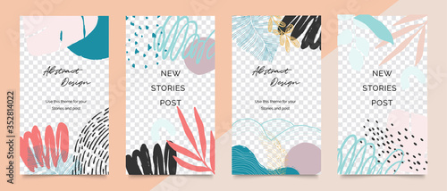 Design backgrounds for social media post and stories. Photo frame template for shop , fashion, blog, web ads. Trendy Memphis design cover. Abstract shape with minimal design. Vector  illustration.