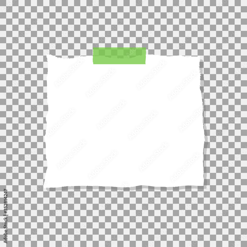 A square piece of paper attached with a piece of tape. A square piece of paper attached with a piece of tape.