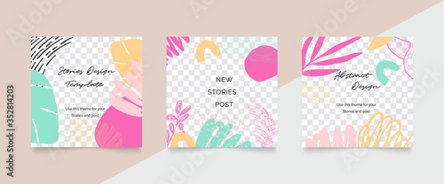 Design backgrounds for social media post and stories. Photo frame template for shop , fashion, blog, web ads. Trendy Memphis design cover. Abstract shape with minimal design. Vector illustration.