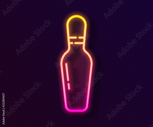Glowing neon line Bowling pin icon isolated on black background. Vector Illustration