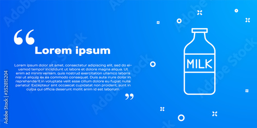 White line Closed glass bottle with milk icon isolated on blue background. Vector Illustration