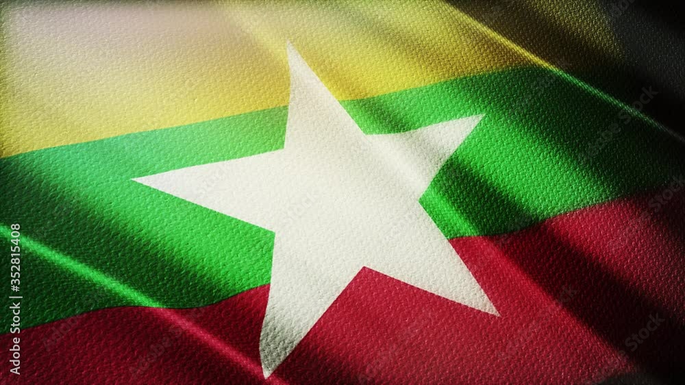 4k Myanmar National flag slow waving with visible wrinkles in Burmese ...