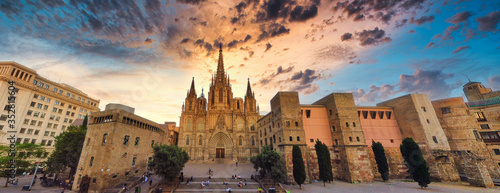 Panorama of Cathedral in Barcelona during Coronavirus pandemic. Barcelona.Catalonia,Spain