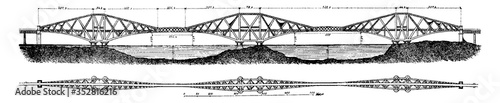 Forth Bridge, vintage illustration.