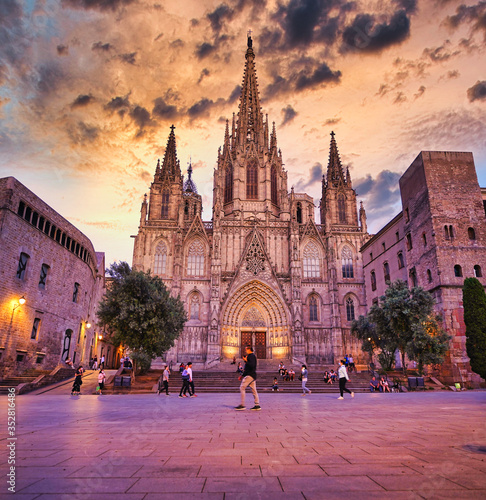 Panorama of Cathedral in Barcelona during Coronavirus pandemic. Barcelona.Catalonia,Spain
