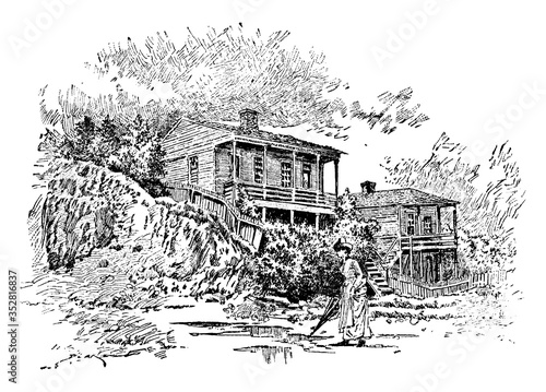 General Pemberton's Headquarters at Vicksburg, vintage illustration.