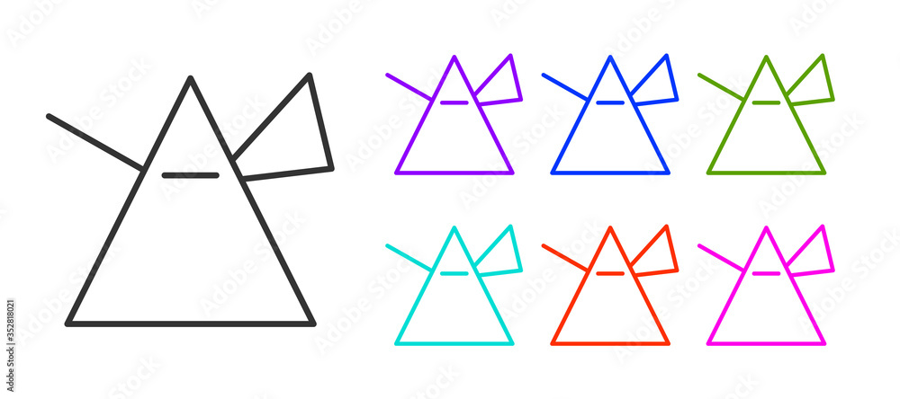 Black line Light rays in prism icon isolated on white background. Ray rainbow spectrum dispersion optical effect in glass prism. Set icons colorful. Vector Illustration Black line Light rays in prism icon isolated on white background. Ray rainbow spectrum dispersion optical effect in glass prism. Set icons colorful. Vector Illustration