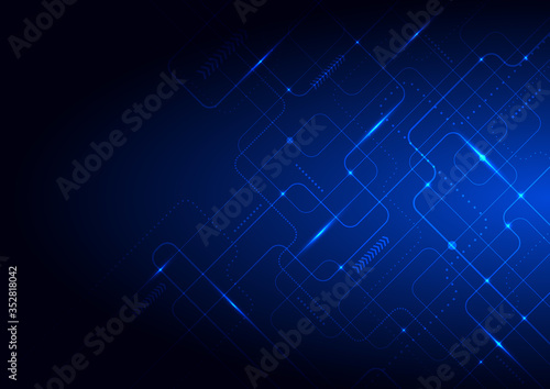 Abstract technology futuristic concept glowing blue lines and lighting on dark background.