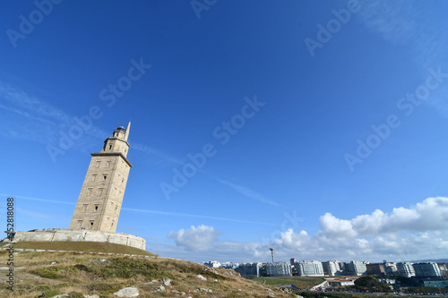 tower, photo as a background , in a coruna north spain, galicia, spain, europe , tower of hercules lighthouse
