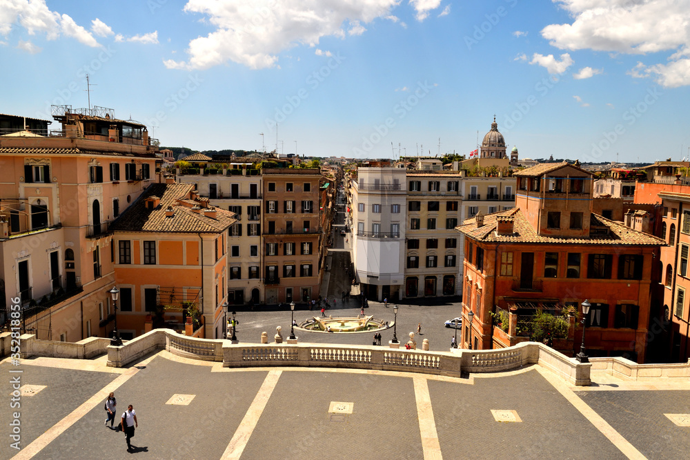 View of the Via dei Condotti and Piazza di Spagna without tourists due to the phase 2 of lockdown
