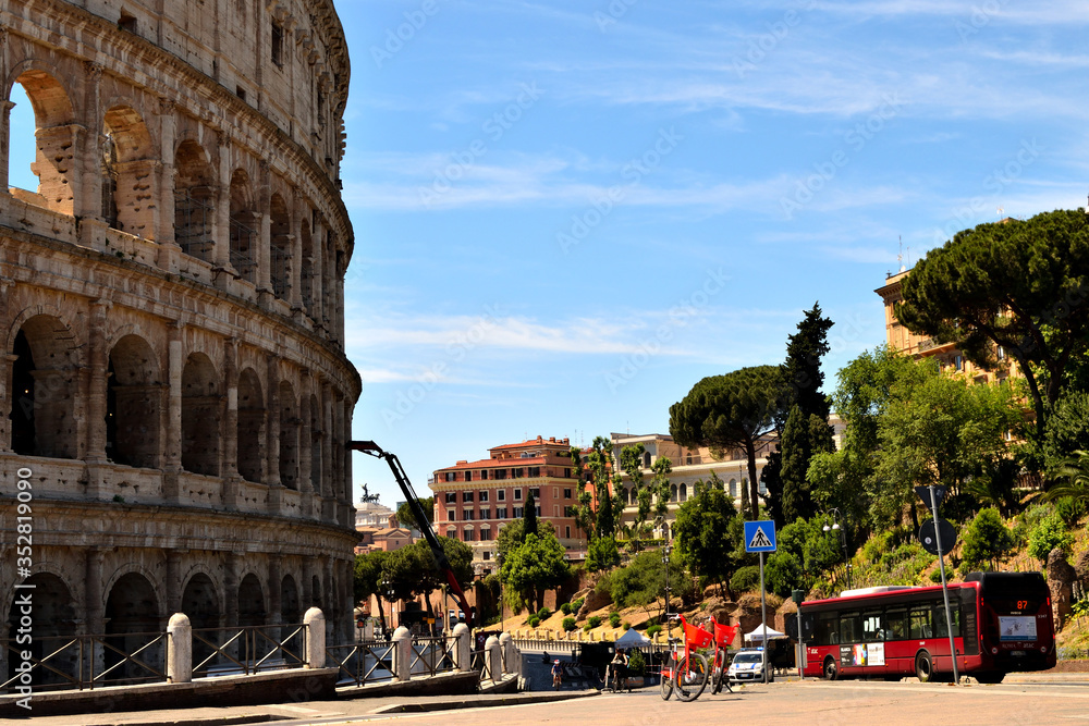View of the Colosseum without tourists due to the phase 2 of lockdown