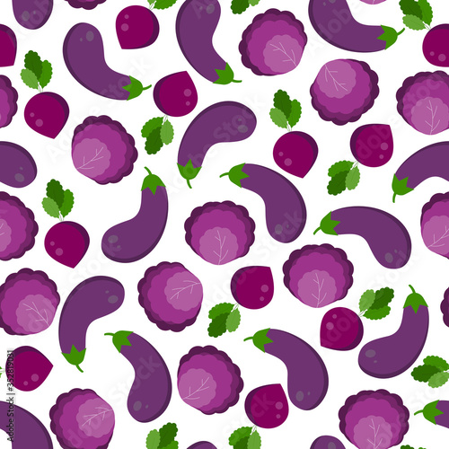 This is a seamless pattern texture of vegetables on a white background. Cartoon wrapping paper.