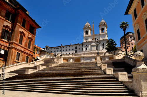 View of the Trinita dei Monti without tourists due to the phase 2 of lockdown