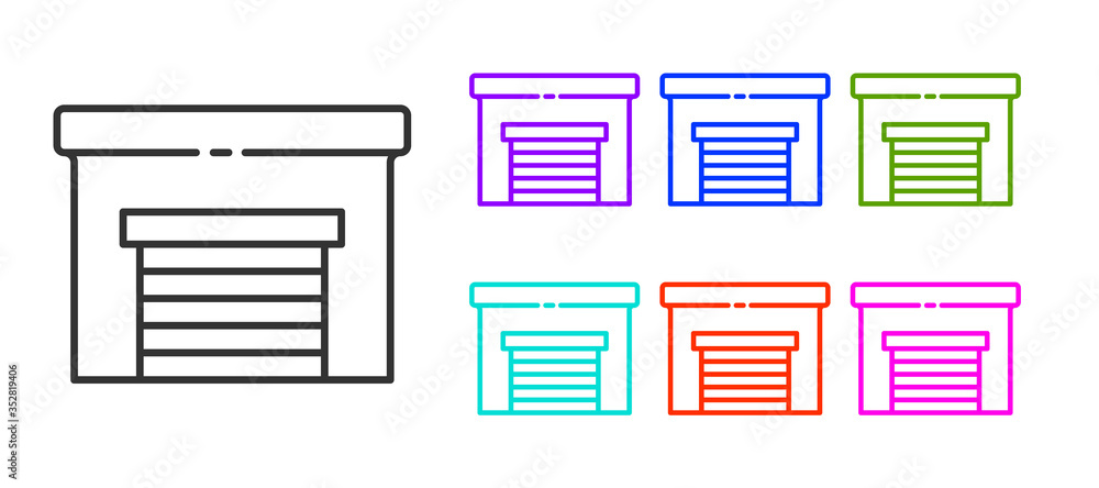 Black line Garage icon isolated on white background. Set icons colorful. Vector Illustration Black line Garage icon isolated on white background. Set icons colorful. Vector Illustration