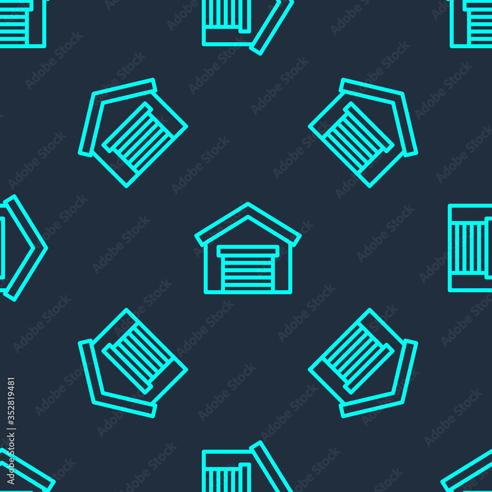 Green line Garage icon isolated seamless pattern on blue background. Vector Illustration Green line Garage icon isolated seamless pattern on blue background. Vector Illustration