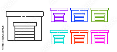 Black line Garage icon isolated on white background. Set icons colorful. Vector Illustration