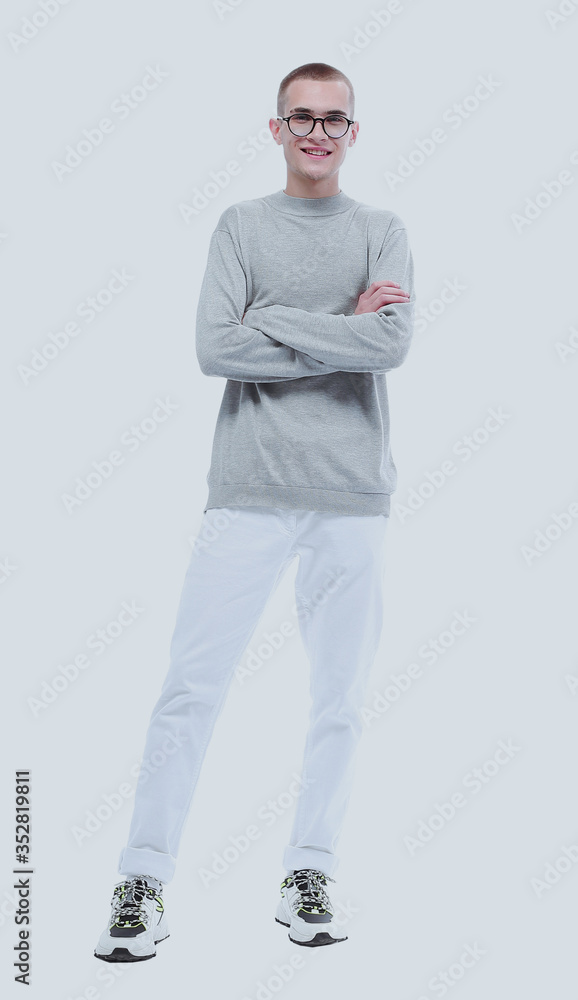 Fototapeta premium in full growth. casual stylish guy in glasses.