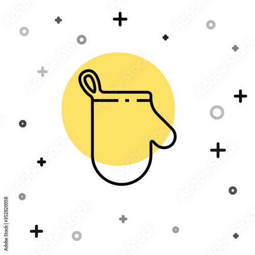 Black line Oven glove icon isolated on white background. Kitchen potholder sign. Cooking glove. Random dynamic shapes. Vector Illustration