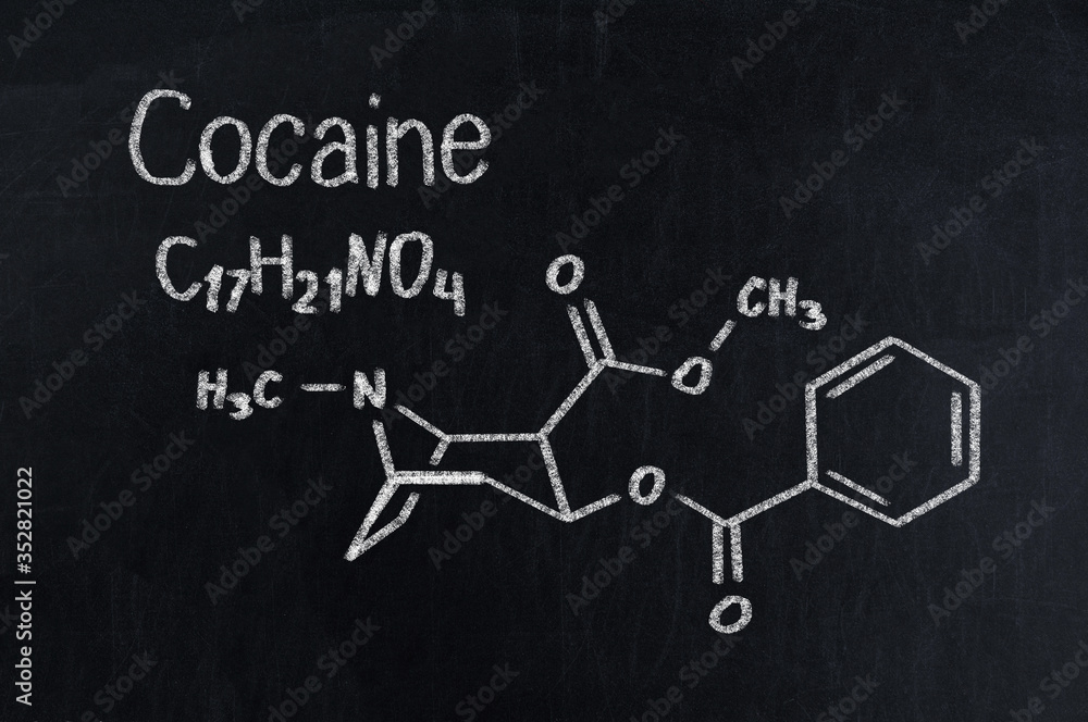 Black chalkboard with the chemical formula of Cocaine Black chalkboard with the chemical formula of Cocaine