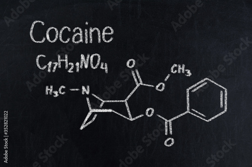 Black chalkboard with the chemical formula of Cocaine