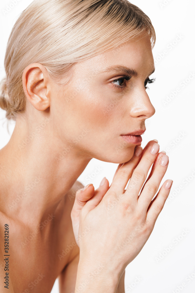 Image of seductive shirtless woman posing and looking aside Image of seductive shirtless woman posing and looking aside