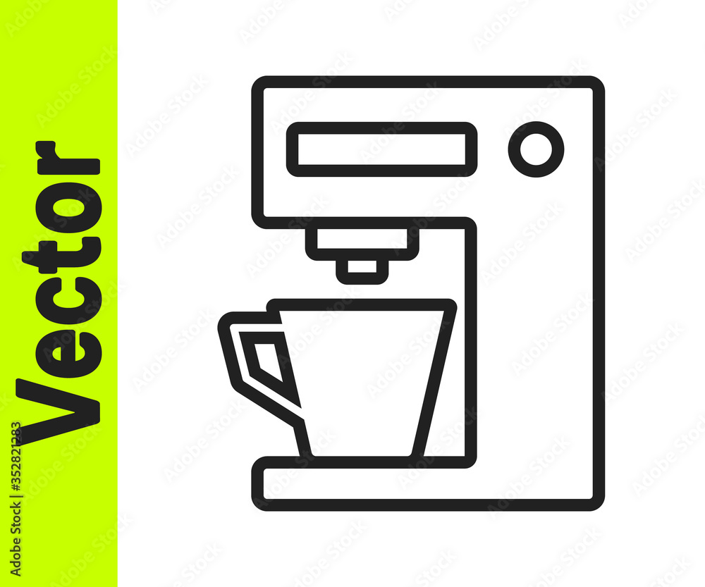 Black line Coffee machine icon isolated on white background. Vector Illustration