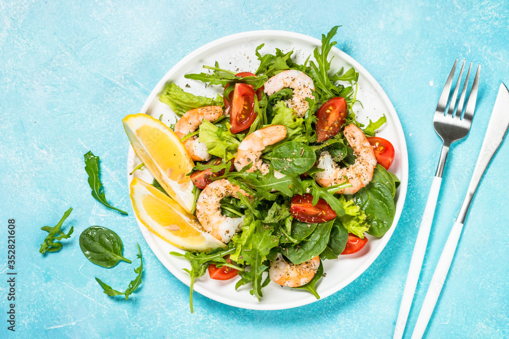 Shrimp salad with vegetables and leaves. Shrimp salad with vegetables and leaves.