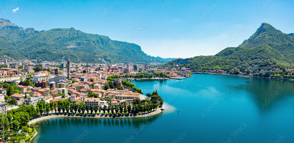 Aerial view of the city of Lecco, Italy