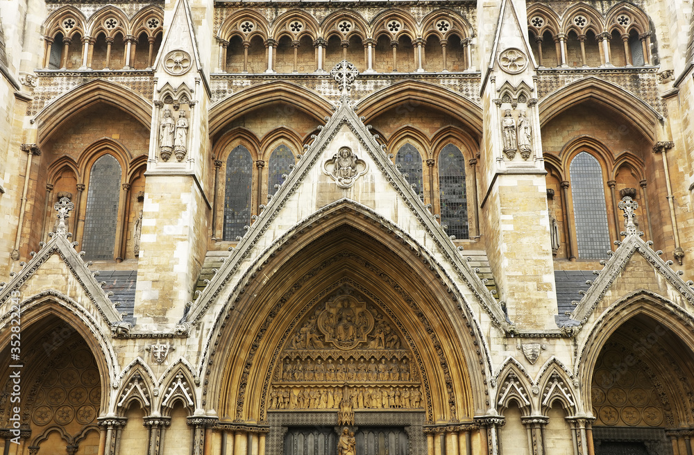 Architectural detail of Westminster Abbey, one of the most important Anglican Church in London, United Kingdom, Europe