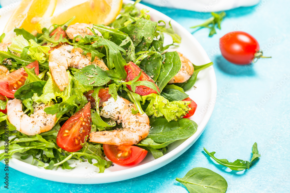 Shrimp salad with vegetables and leaves. Shrimp salad with vegetables and leaves.