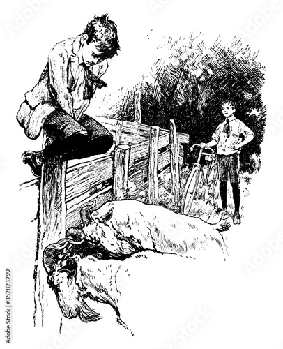 Goat Attack, vintage illustration.