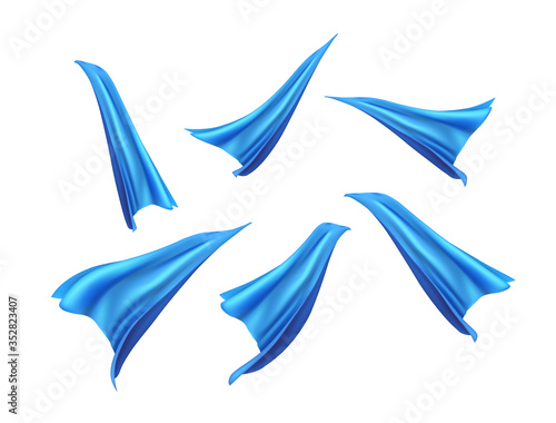 Cape set isolated on transparent background. Blue superhero cloak. Vector silk flying super hero cloth