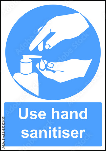 Use hand sanitiser blue vector sign