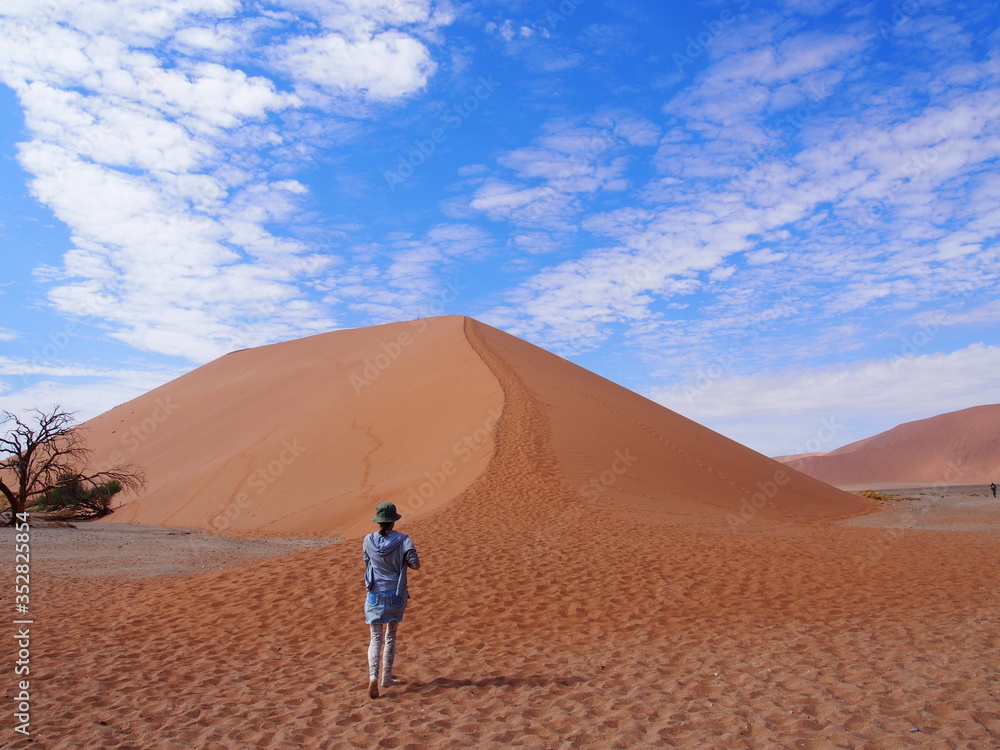 Woman looking at the beautiful Dune 45, Namibia Woman looking at the beautiful Dune 45, Namibia