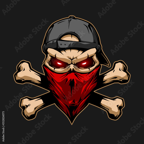 Skull in red bandana and black cap