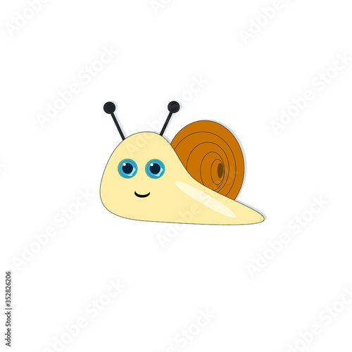 Illustration of smiling snail on white background. Vector of smiling snail