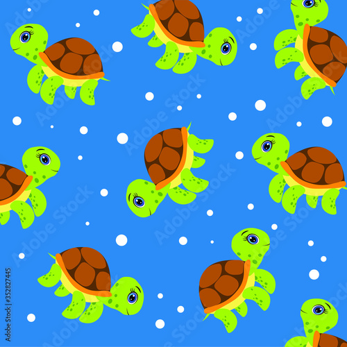 cute cartoon turtle pattern  illustration, vector character © lillyrosy