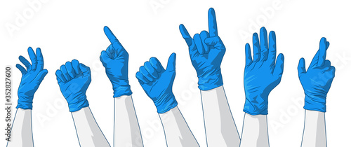 Hand Gesture Collection Wearing PPE protection Latex Gloves