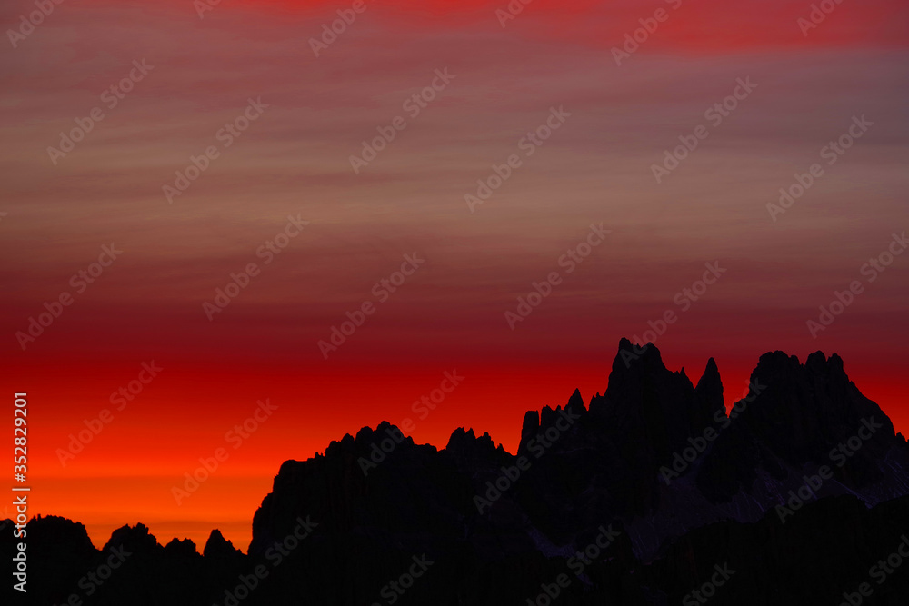 Sunrise alpine landscape in the Dolomites, Italy, Europe