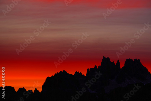 Sunrise alpine landscape in the Dolomites, Italy, Europe